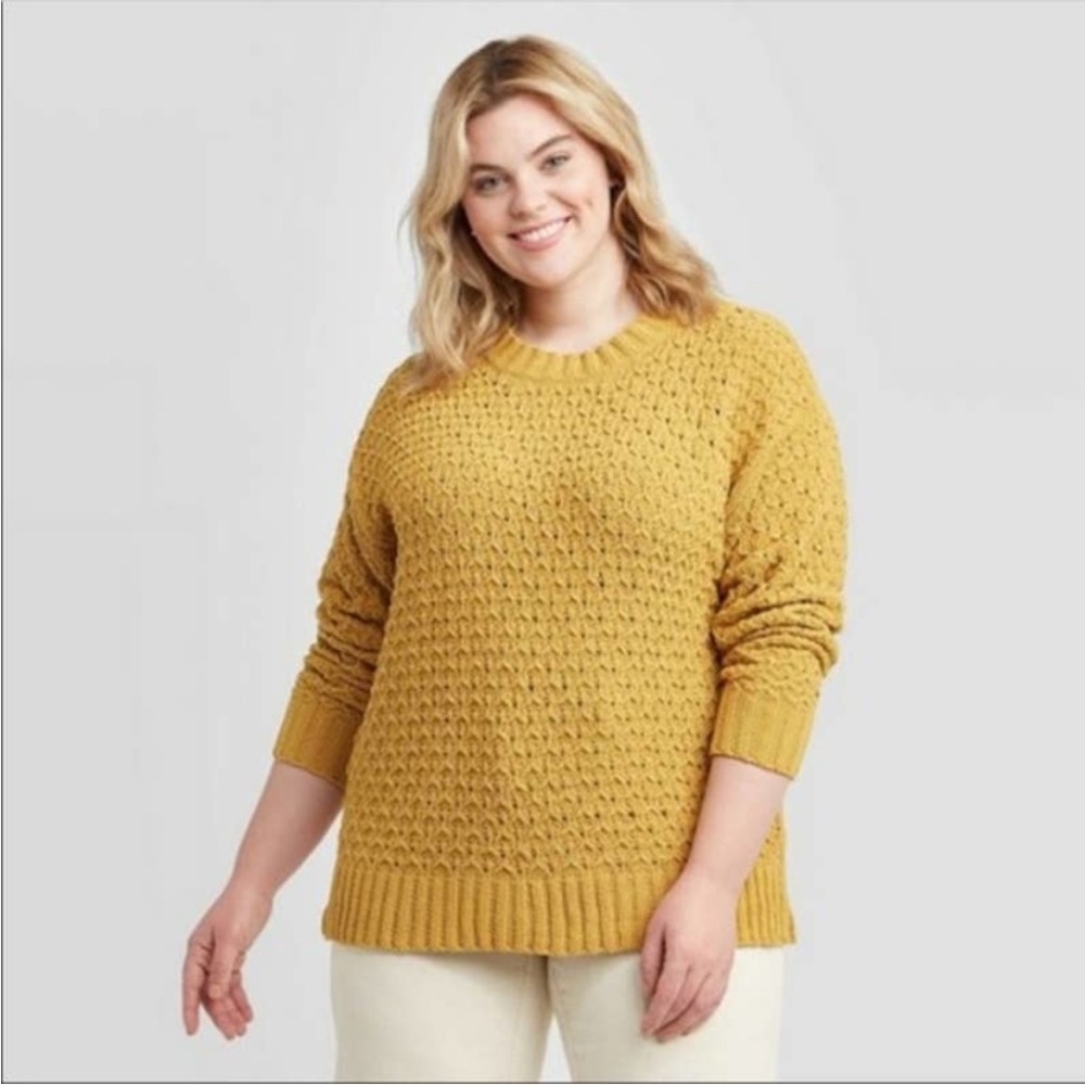 Ava & Viv Mustard Open Knit Sweater Top New Women Size 1X Plus Size Winter Fall